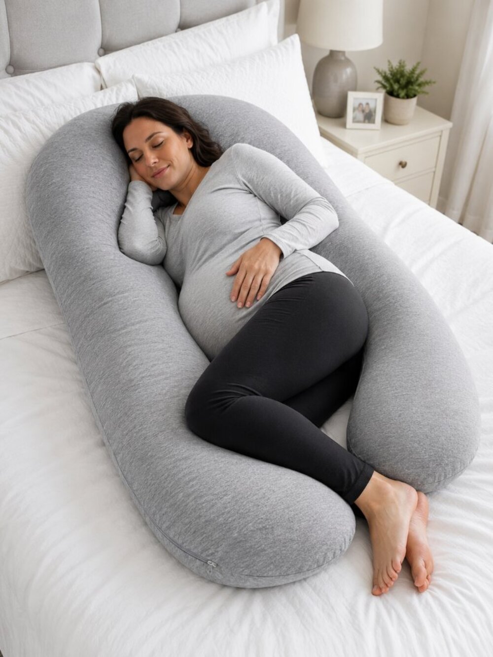 Pregnancy Pillow Cover "U" Shape zipper closure washable gray New Sealed Package